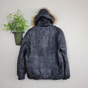Vintage Desert Well Black Leather Bomber Coat Jacket Pharaoh Egyptian Embossed